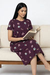 Zivame Farm Lore Knit Cotton Mid Length Nightdress - Plum Purple — thumbnail 5